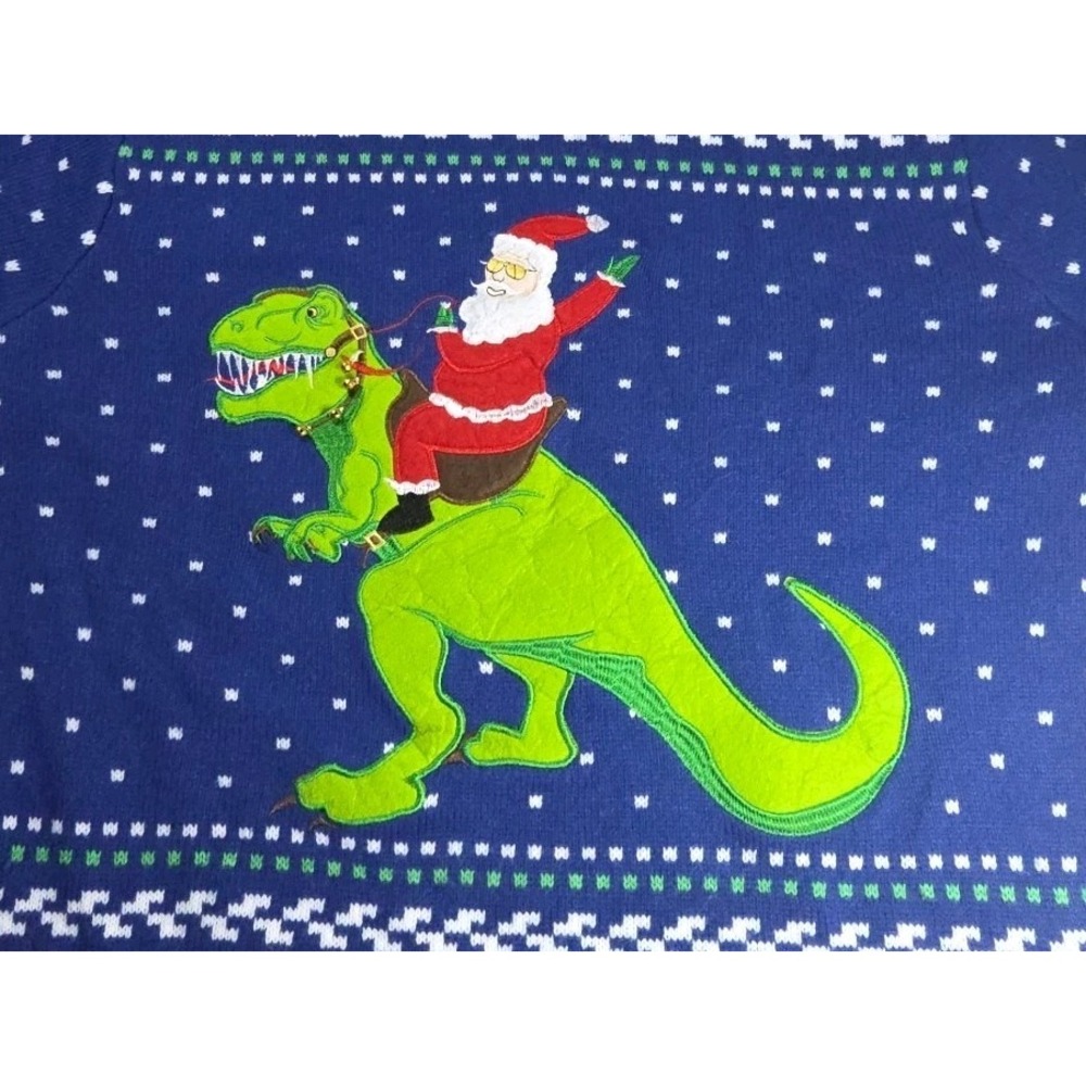 Blizzard Bay Santa DINO Ugly Christmas Sweater Size XL Long Sleeve Pullover Crew